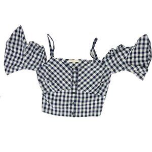 MAJE Lapri Gingham Cropped Off‎ Shoulder Checkered Black White Top sz 1 / S